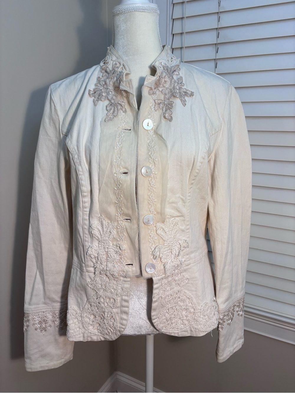 Karen Kane Denim & Lace Fitted Jacket M